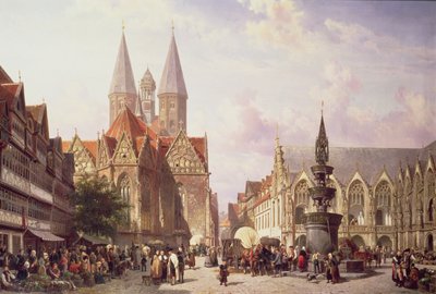 Market Scene at Braunschweig by Cornelis Springer